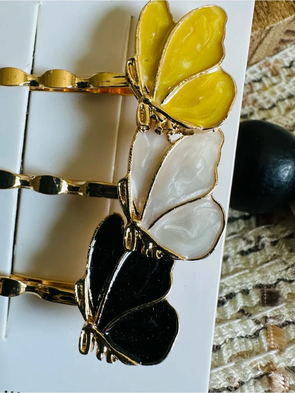 Yellow, Cream & Black Butterfly Hair Pins -Pack of 2 Set! Set of 3 on each card